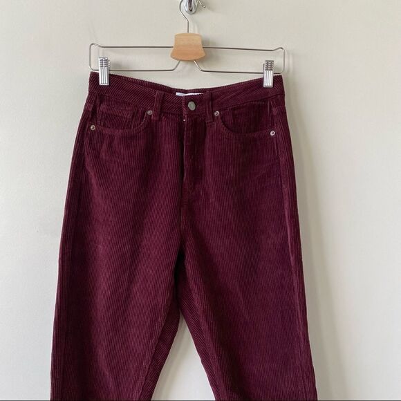 TOPSHOP-BURGUNDY Corduroy High Rise Mom Pants - Picture 4 of 11
